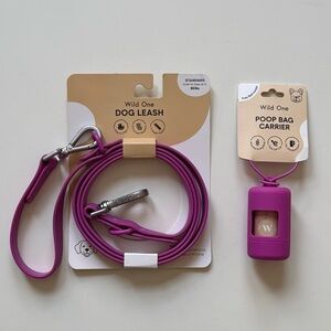 Wild One Waterproof Dog Leash (Standard Size) & Poop Bag Carrier Set - Orchid